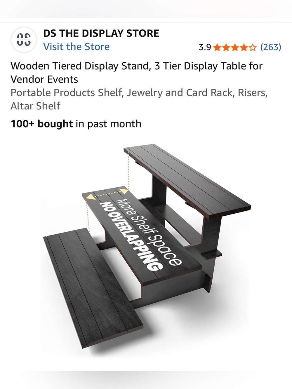 DS The Display Store Wooden 3-Tier Display Stand in Dark Brown - New in box!